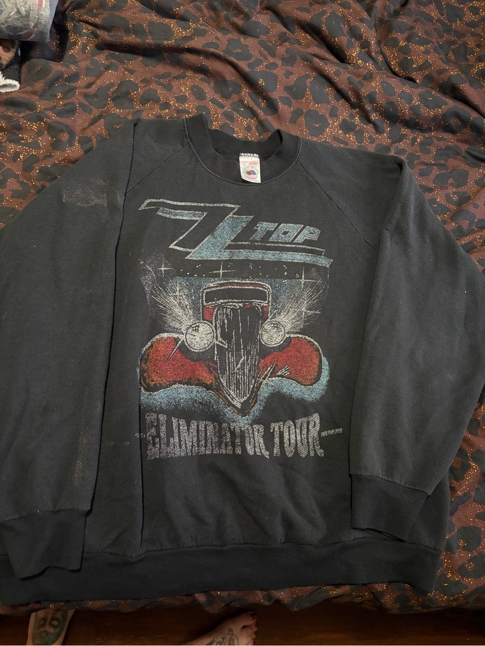 Black distressed vintage bootleg ZZ Top Crewneck Sweatshirt - Eliminator Tour